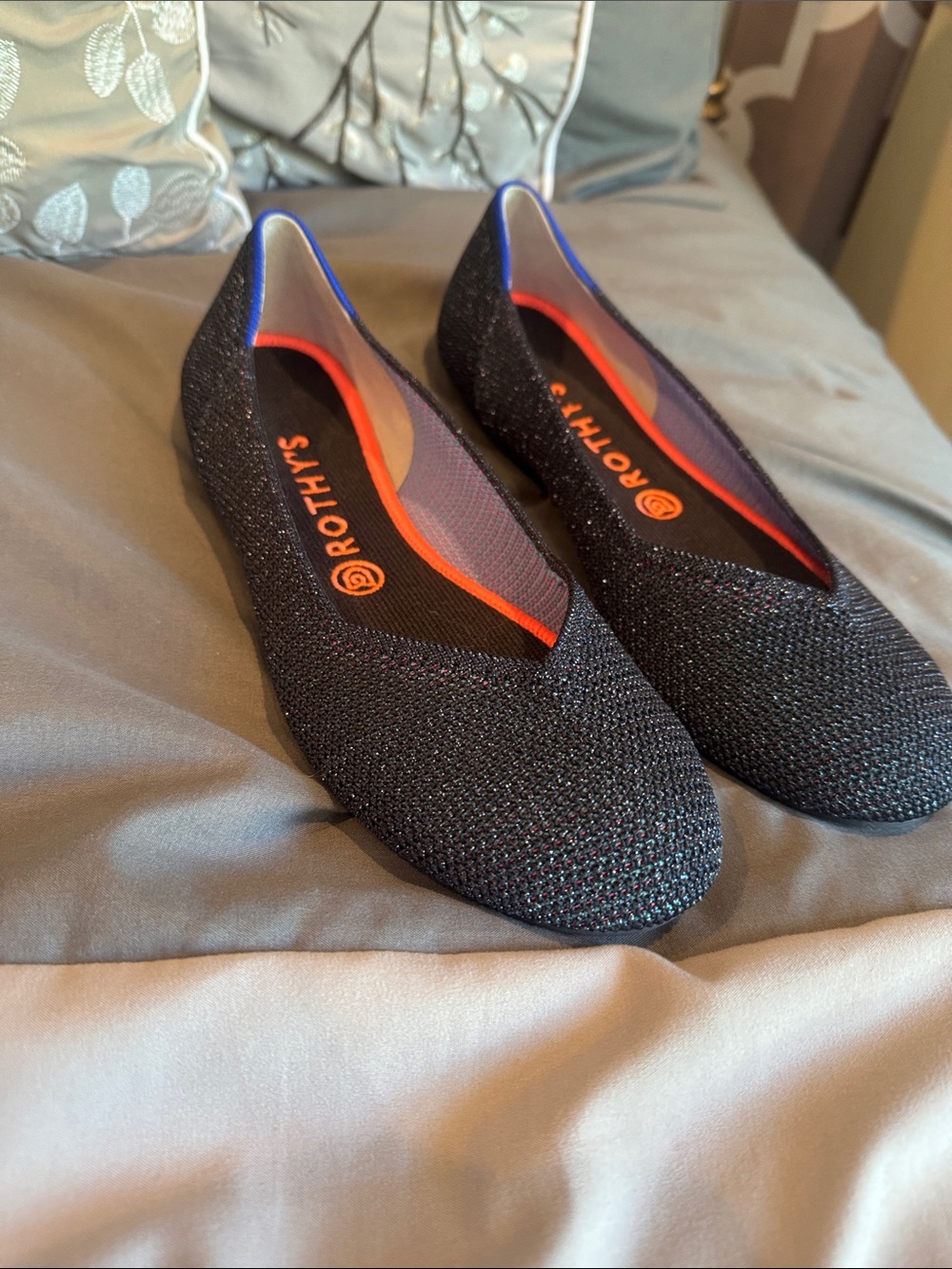 NWOB Rothy's Sparkly Blue Knit Ballet Flats with Orange Insole Trim